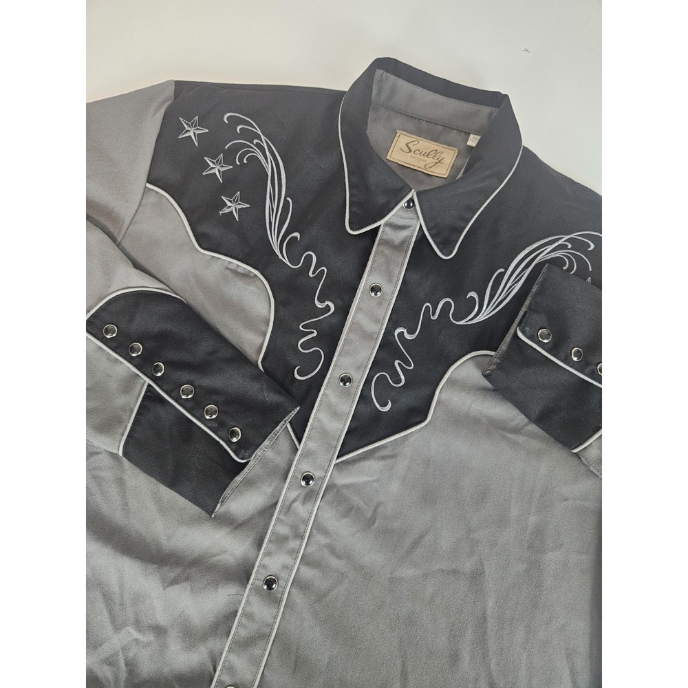 Scully Men's Vintage Long Sleeve Black Pearl Snap Embroidered Cross Western...